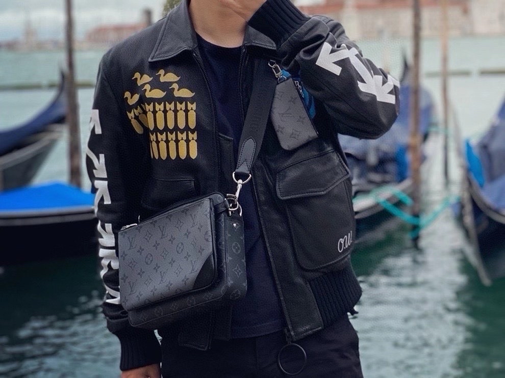 LV Trio Messenger Bag Black Coated Canvas Authentic