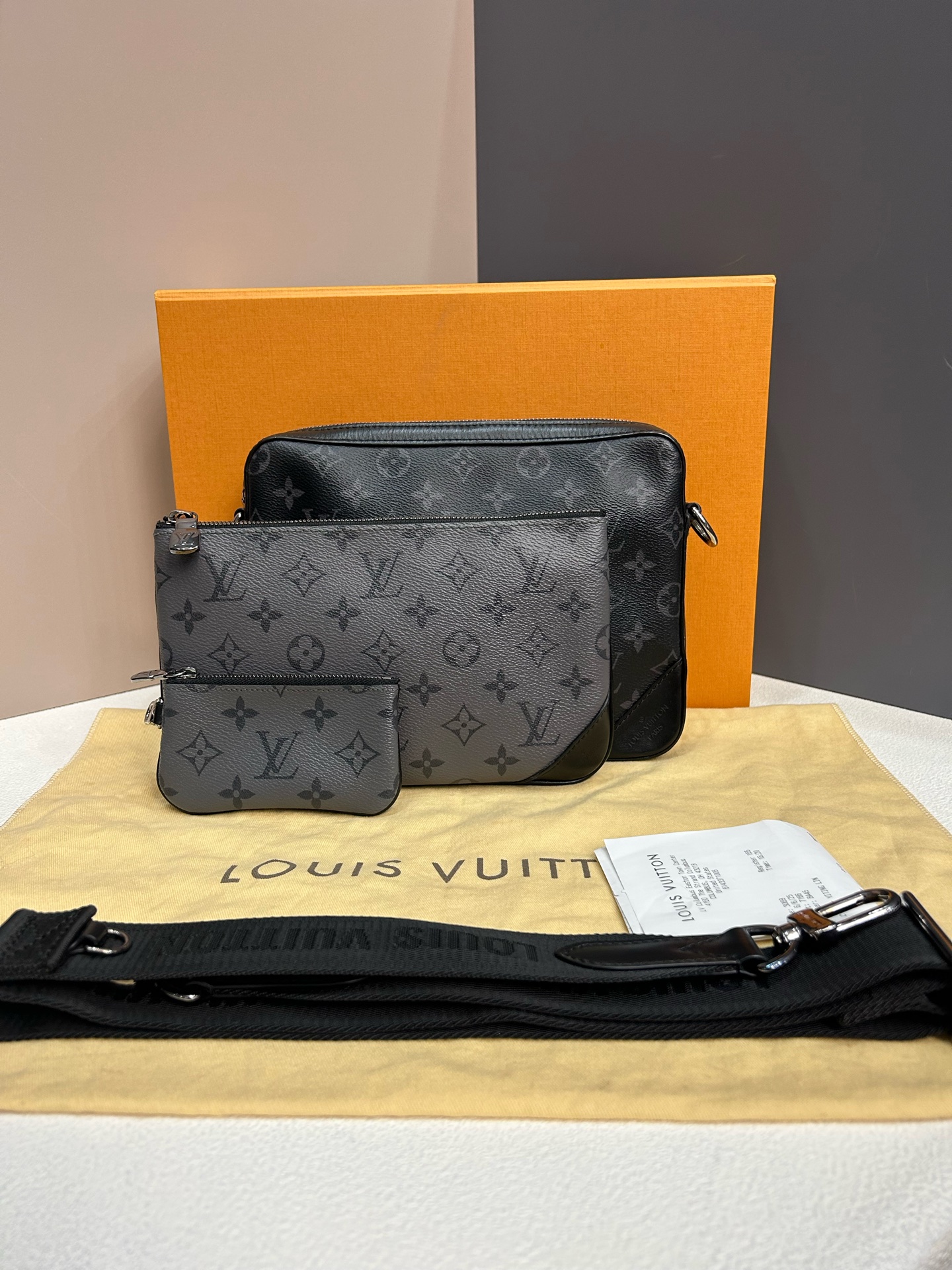 LV Trio Messenger Bag Black Coated Canvas Authentic - Image 4