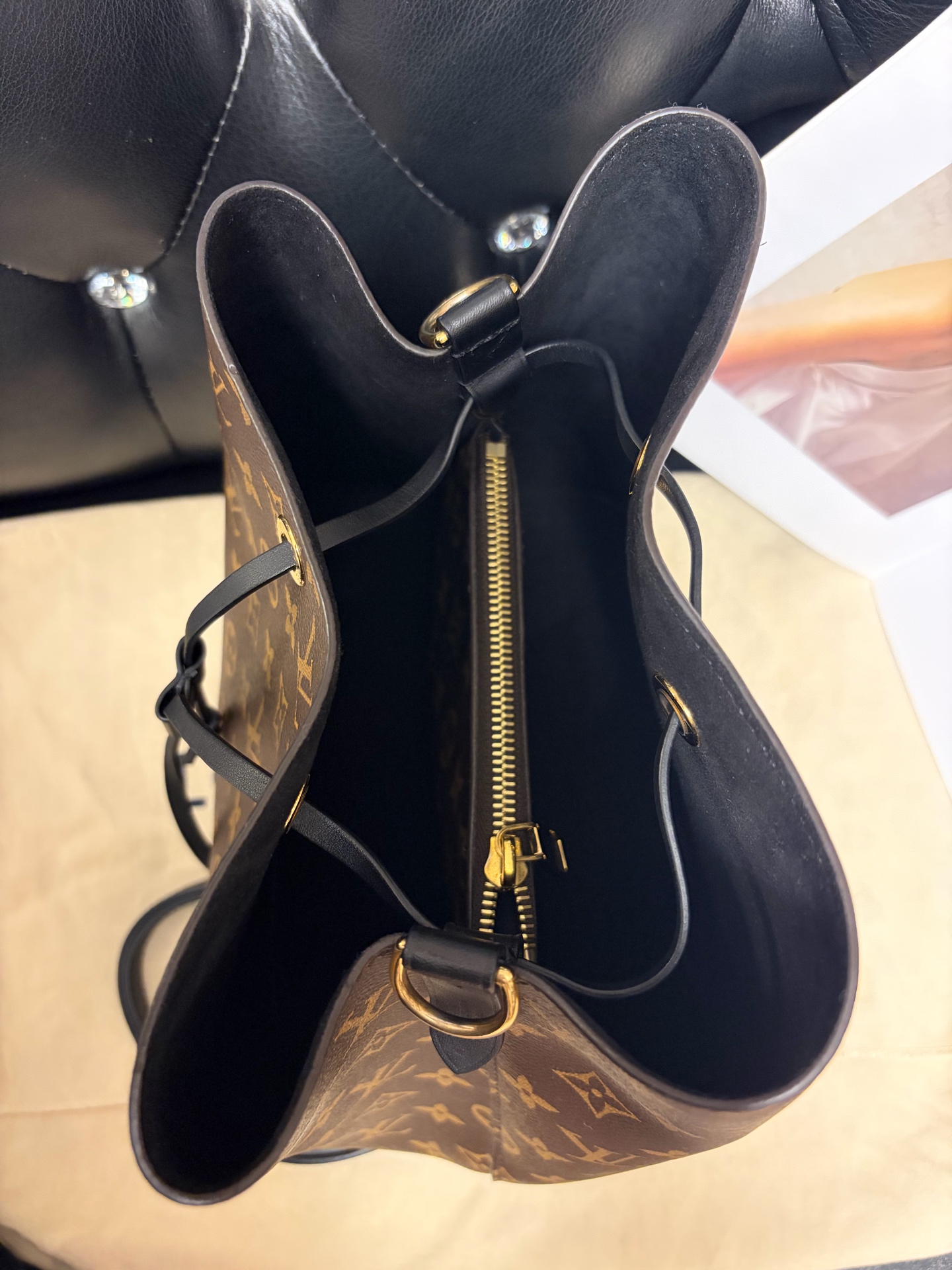 LV Black Bucket Bag 99% New with Chip & Code Authentic - Image 3