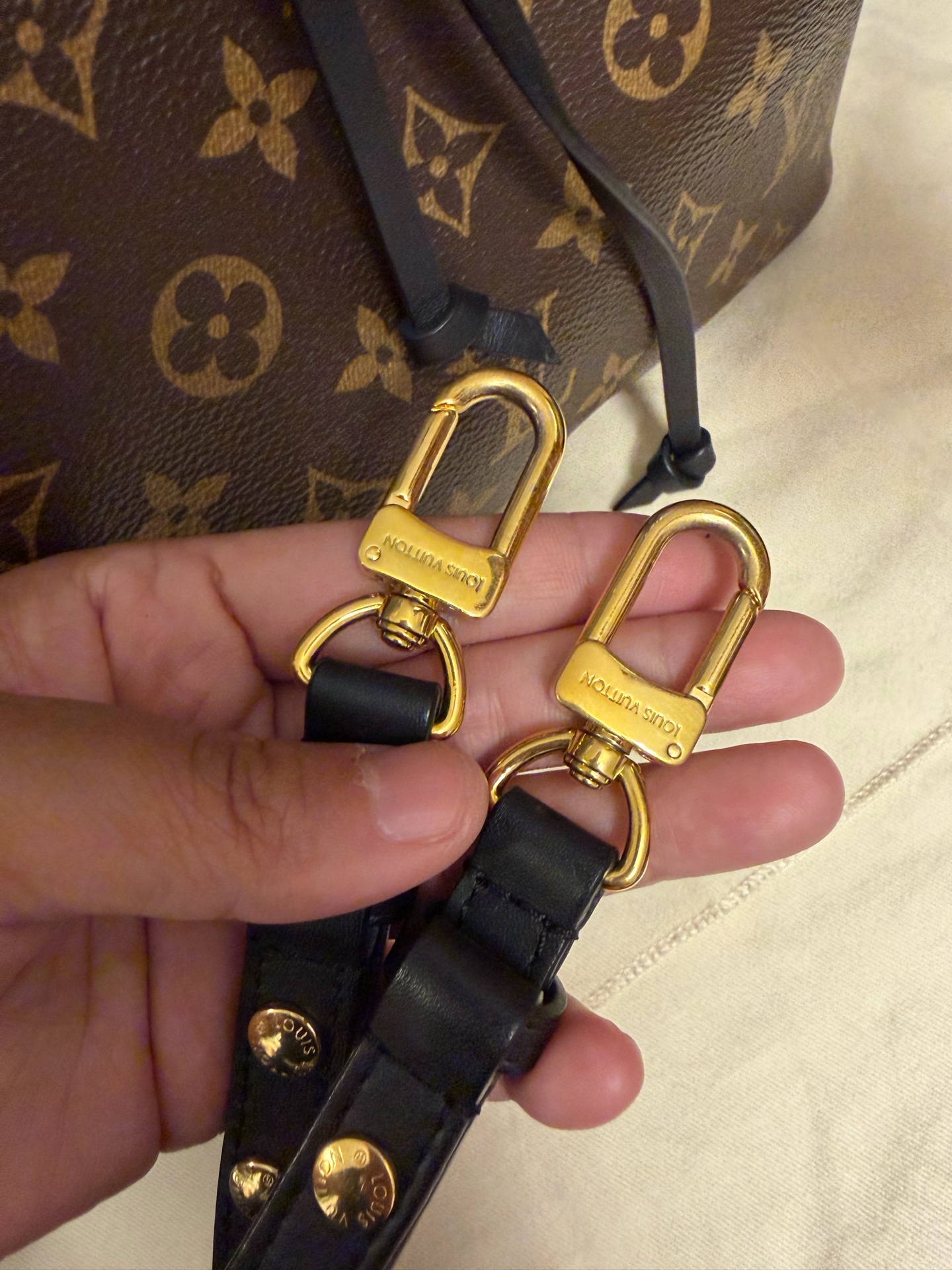 LV Black Bucket Bag 99% New with Chip & Code Authentic - Image 9