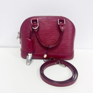 Louis Vuitton Alma BB Epi Leather Handbag Purple Red Authentic