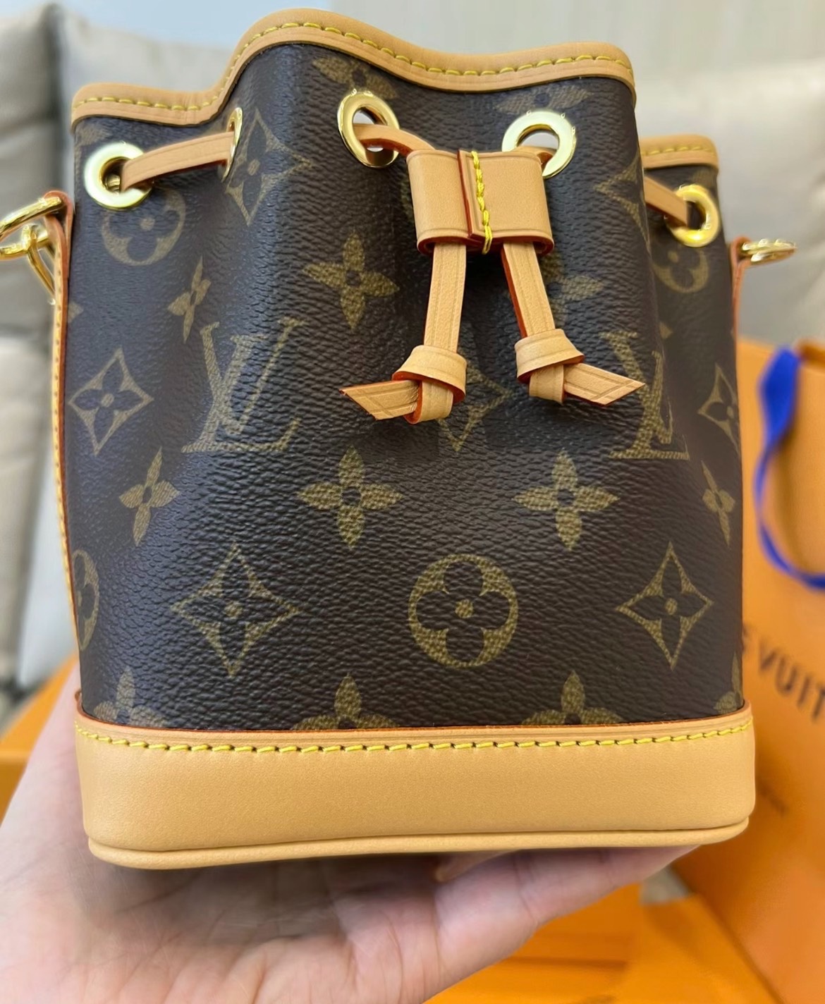 Louis Vuitton Monogram Nano Bucket Bag with Film, July Receipt, Box & Authentic - Image 3