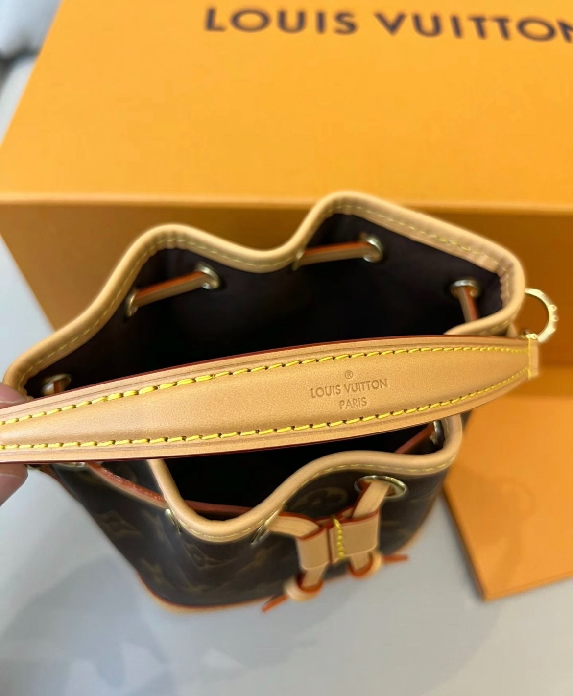 Louis Vuitton Monogram Nano Bucket Bag with Film, July Receipt, Box & Authentic - Image 4