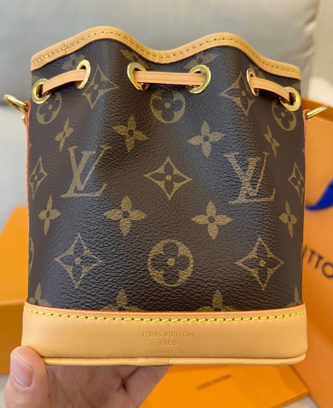 Louis Vuitton Monogram Nano Bucket Bag with Film, July Receipt, Box & Authentic - Image 5