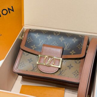 Louis Vuitton Dauphine Monogram Canvas Leather Crossbody Bag Authentic