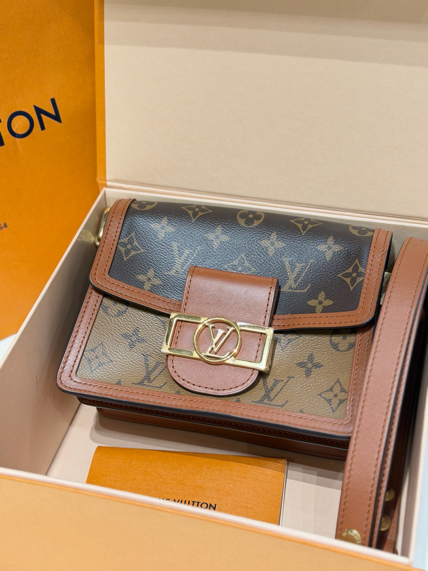 Louis Vuitton Dauphine Monogram Canvas Leather Crossbody Bag Authentic