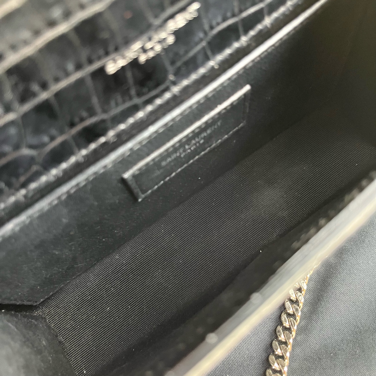SAINT LAURENT Silver Fringe Bag 452159-DND1J-1000 Black Calfskin Cross Authentic - Image 3