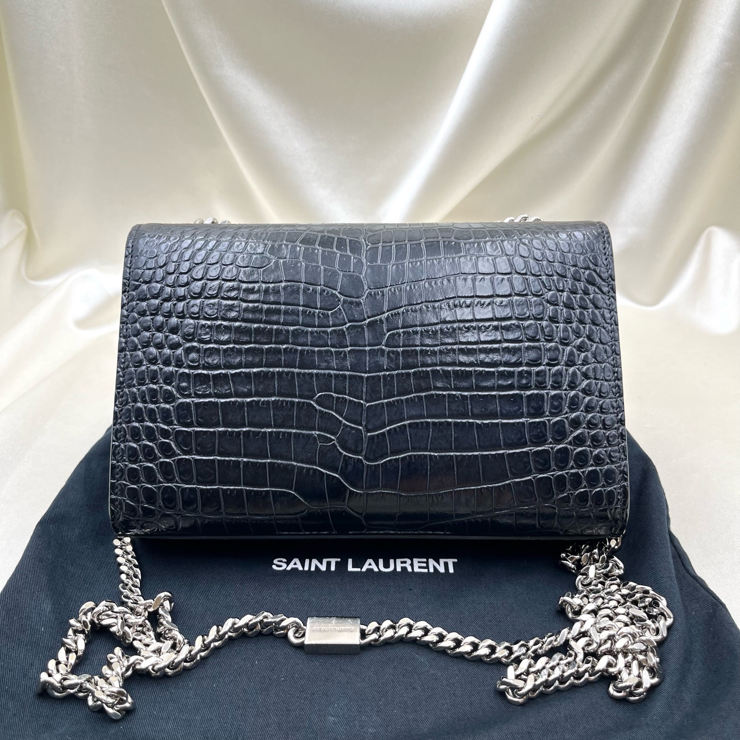 SAINT LAURENT Silver Fringe Bag 452159-DND1J-1000 Black Calfskin Cross Authentic - Image 7