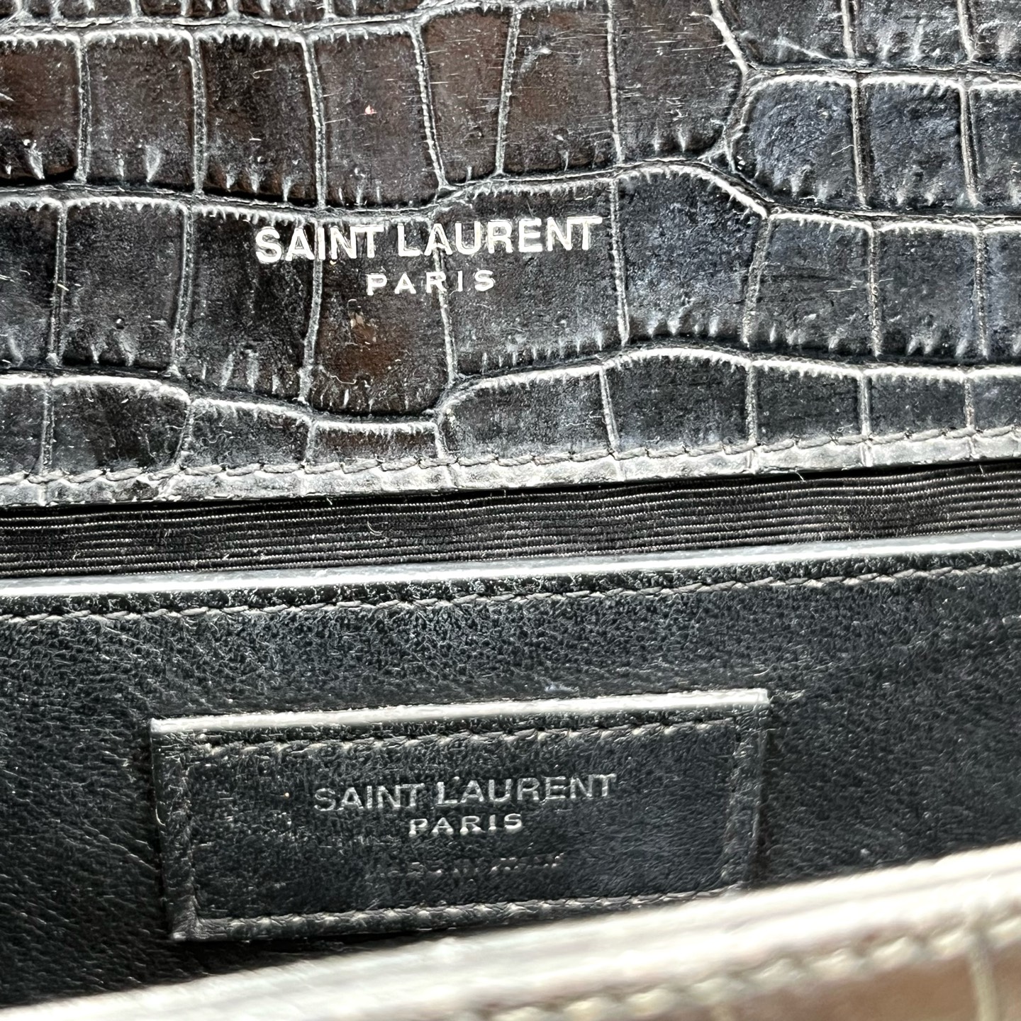 SAINT LAURENT Silver Fringe Bag 452159-DND1J-1000 Black Calfskin Cross Authentic - Image 8